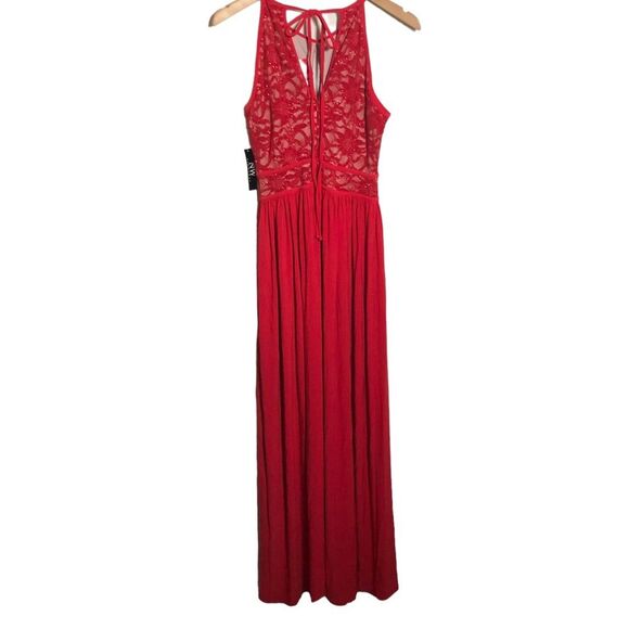 NEW🏷 Red Lace NW Nightway Sz 8 full length sleeveless dress keyhole front - Picture 2 of 16